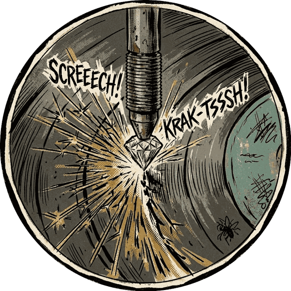 Stylus cutting a vinyl — SCREEECH!!